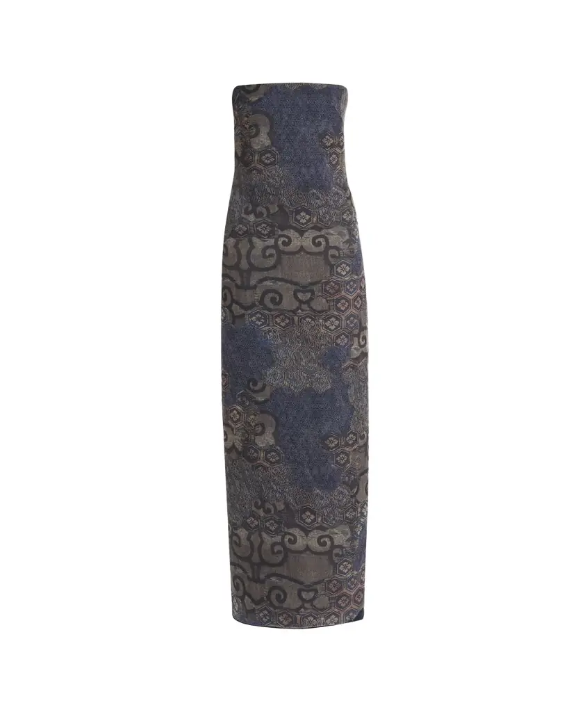 Giorgio Armani Strapless Tile-Print Silk Gown