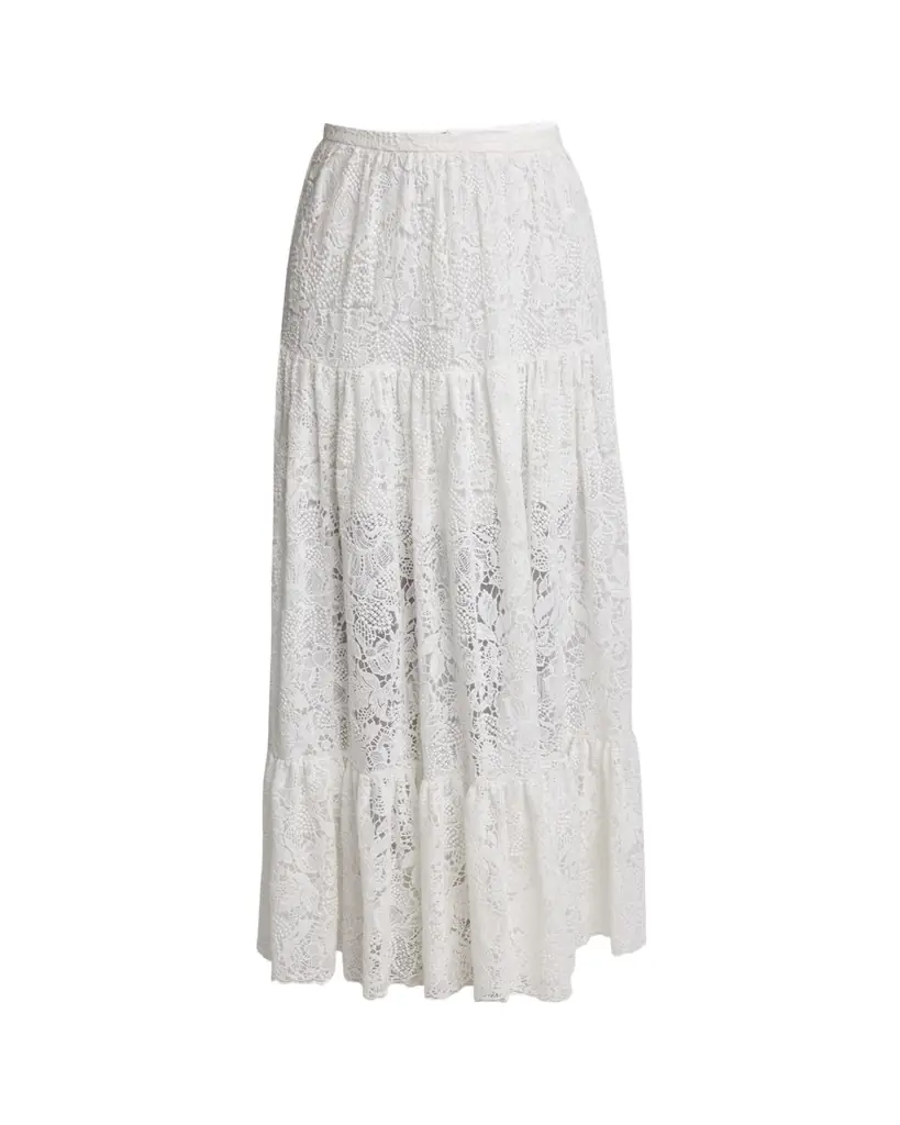 Erdem Tiered Floral Lace Skirt