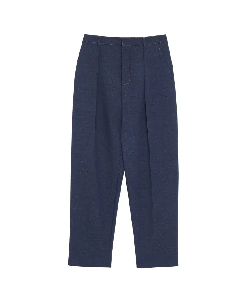 Bottega Veneta Melange Wool Drill Pleated Tapered-Leg Trousers