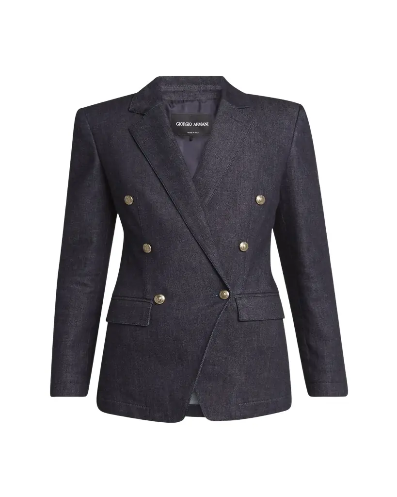Giorgio Armani Cotton-Cashmere Denim Double-Breasted Blazer