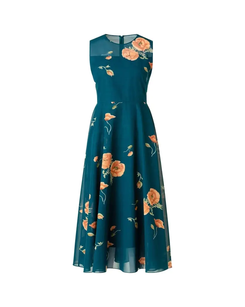 Akris Anemone Print Belted Fit-and-Flare Voile Dress
