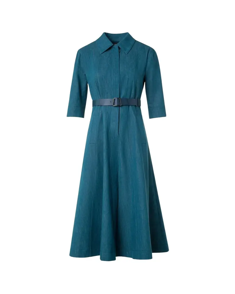 Akris Belted Cotton Denim Stretch Midi Dress