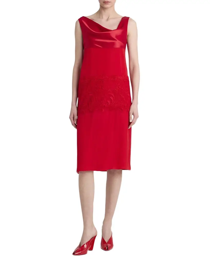 Ferragamo lace-Panel Silk Chiffon Midi Dress