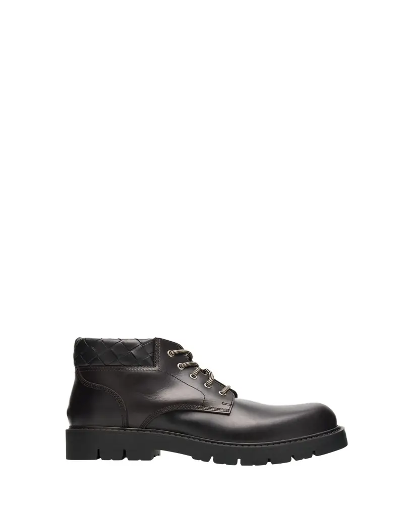 Bottega Veneta Men's Haddock Intrecciato-Collar Leather Lace-Up Boots