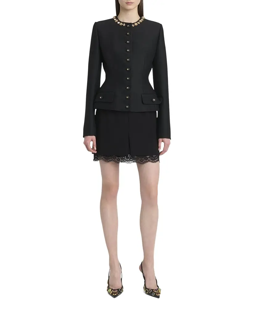 Dolce & Gabbana Lana Double Crepe Lace-Trim Mini Skirt