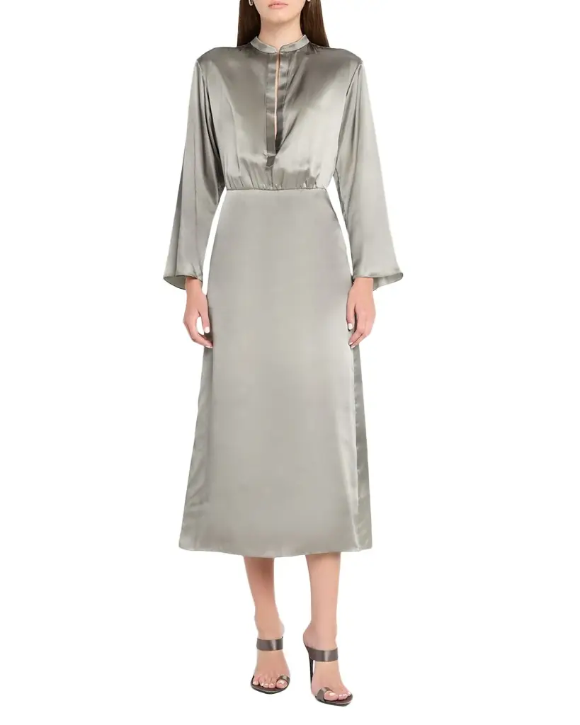 Giorgio Armani Ombre Print Silk Long-Sleeve Midi Dress