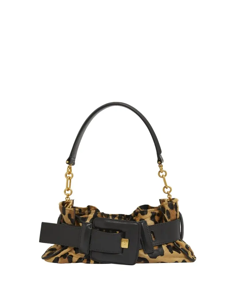 Balmain Anthem Mini Leopard Shoulder Bag in Calf Hair