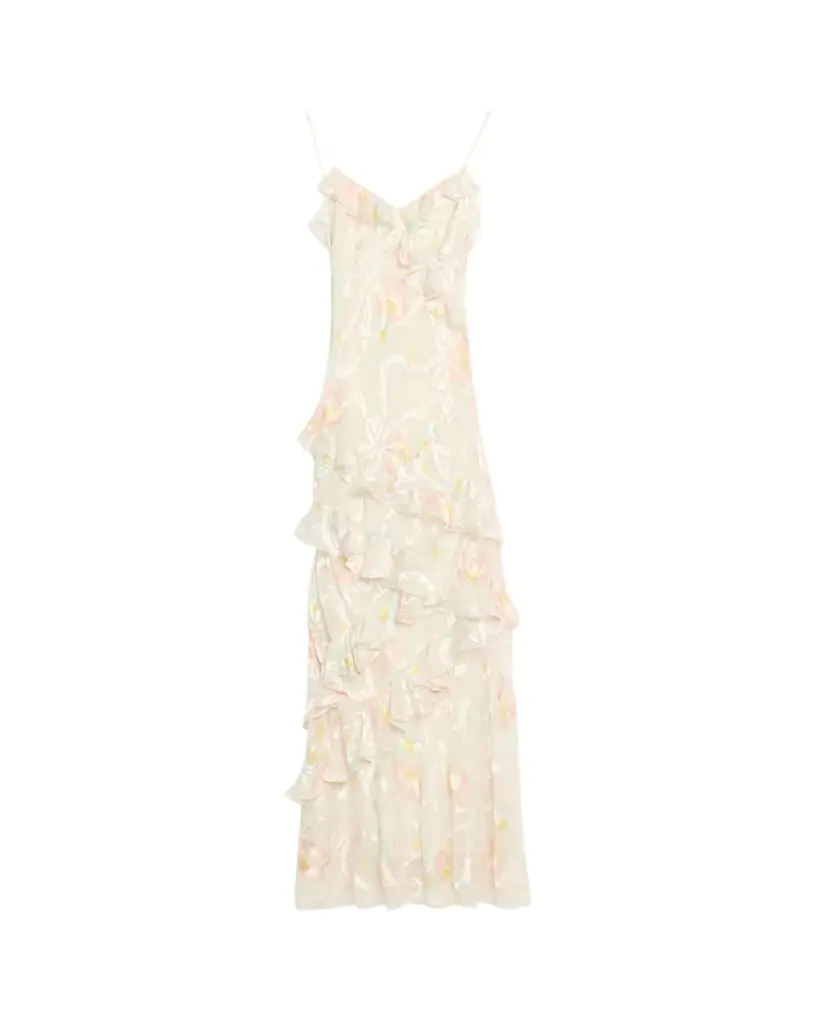 LoveShackFancy Rialto Asymmetric Ruffle Maxi Dress