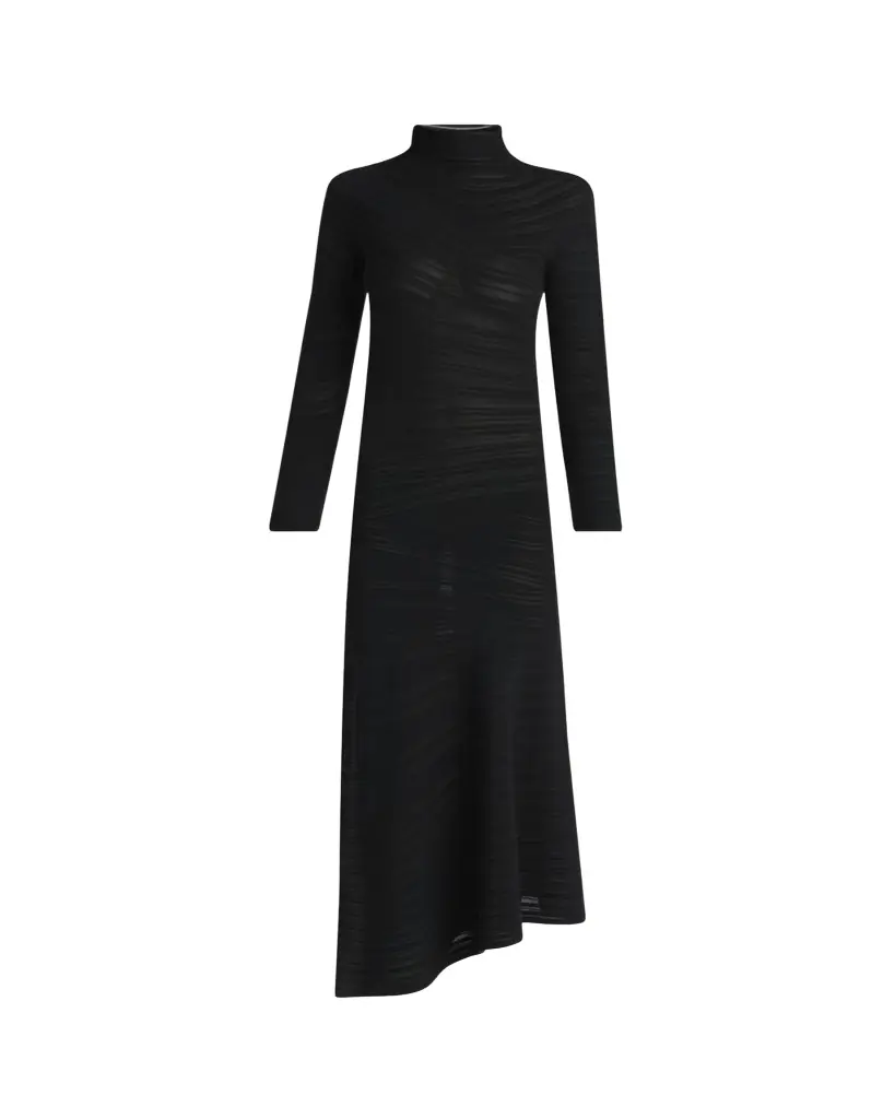 Giorgio Armani Asymmetric Tonal Striped Jersey Mock-Neck Midi Dress