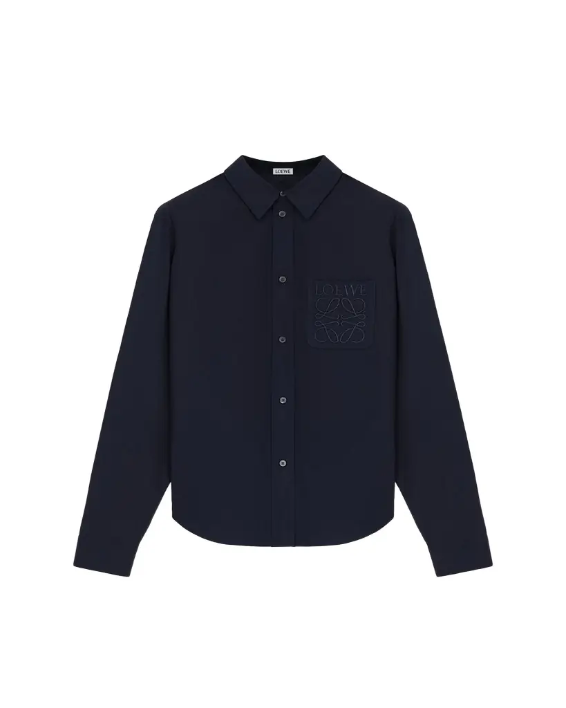 Loewe Men's Poplin Tonal Anagram Pocket Sport Shirt
