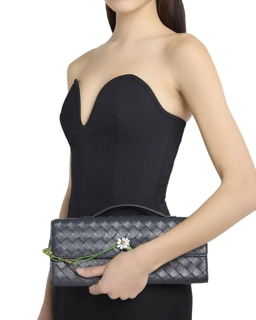 Bottega Veneta Andiamo Flower-Embellished Leather Clutch Bag