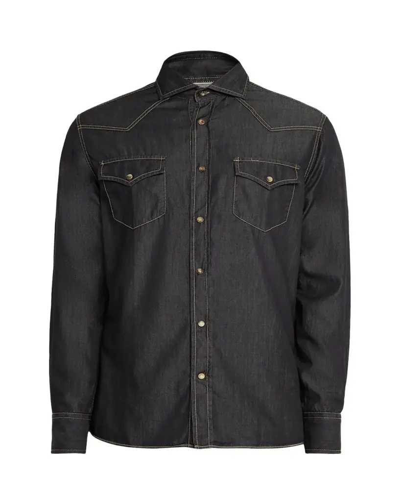 Brunello Cucinelli Mens Lightweight Denim Western Shirt