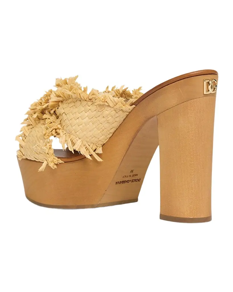 Dolce & Gabbana Knotted Crossover Raffia Platform Sandals
