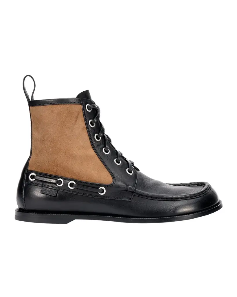 Loewe Men's Campo Leather and Suede Lace-Up Boots