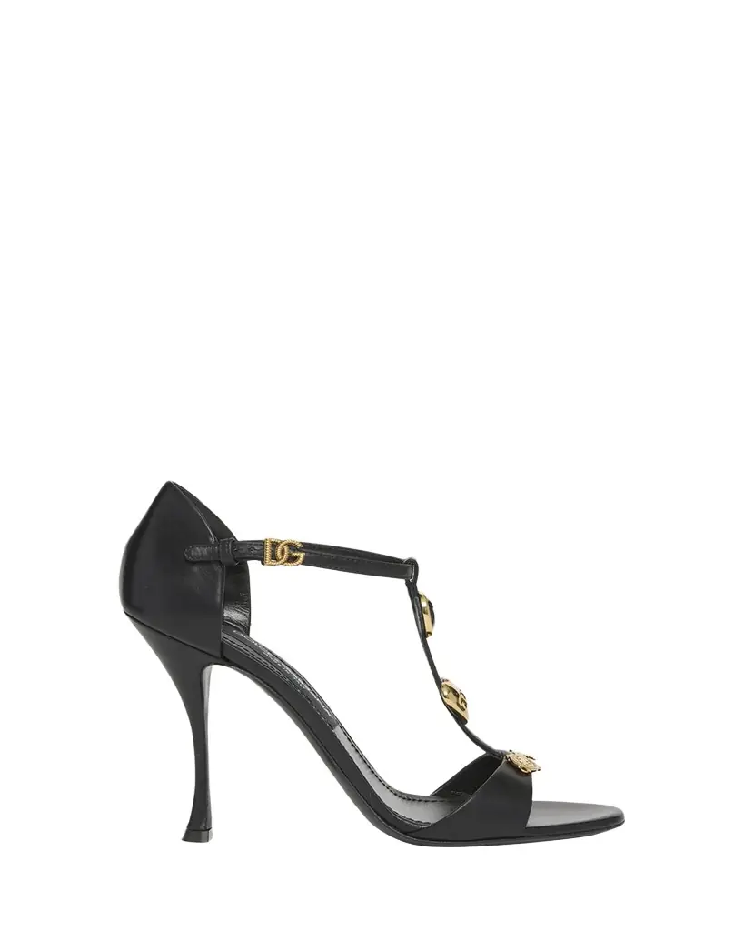 Dolce & Gabbana Stone Embellished Leather T-Strap Sandals
