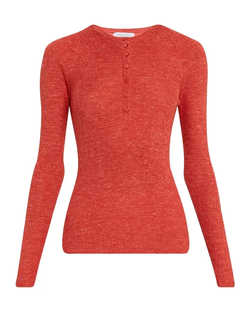 Gabriela Hearst Anges Cashmere Rib Henley Sweater