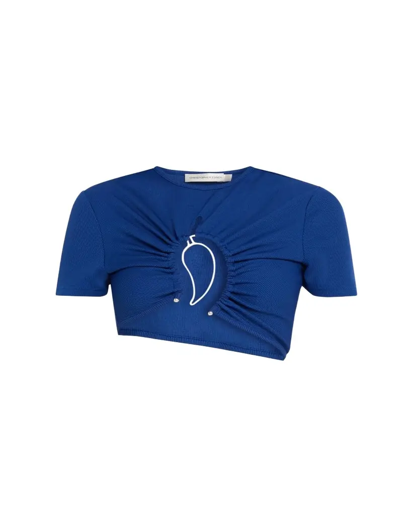 Christopher Esber Paisley Ruched Crop T-Shirt