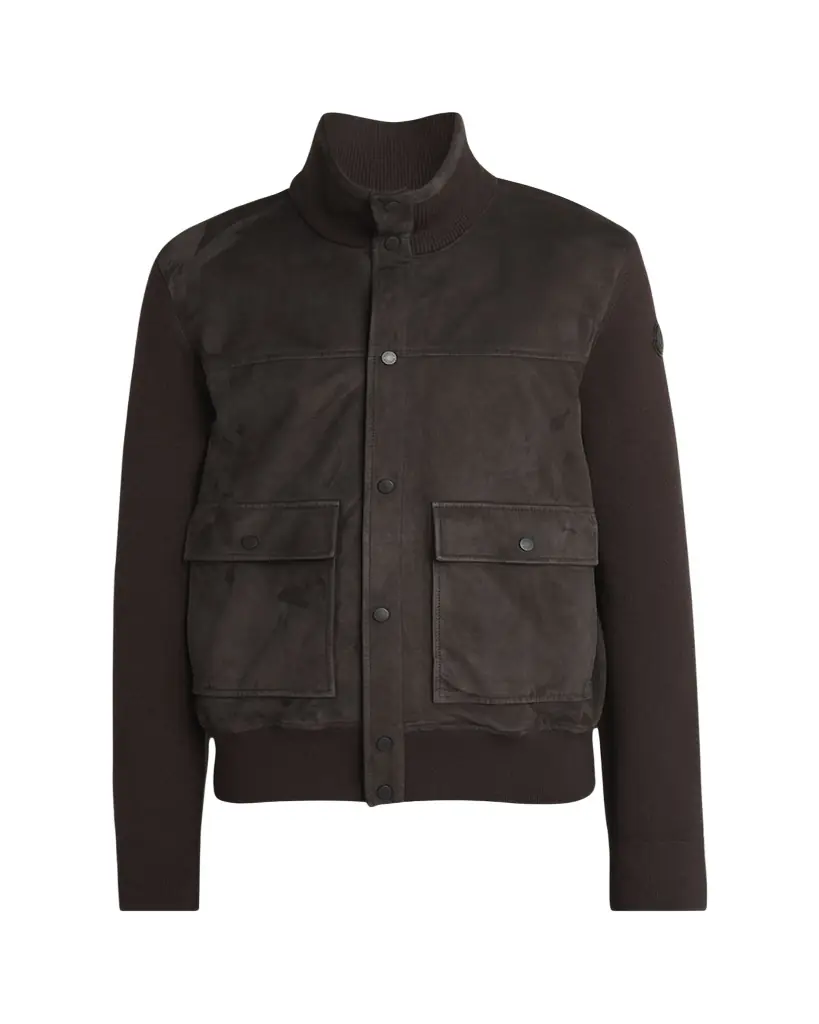 Moncler Men's Wool and Suede Snap-Front Cardigan