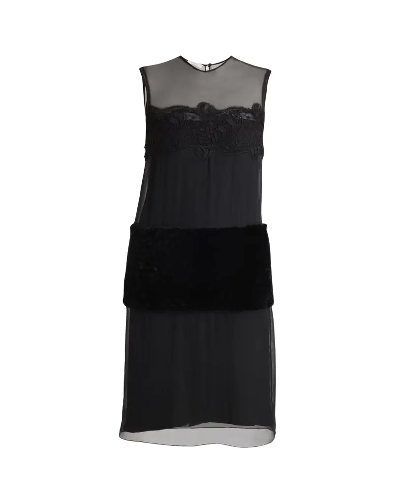 Ferragamo Silk Chiffon Velvet Panel Sleeveless Midi Dress