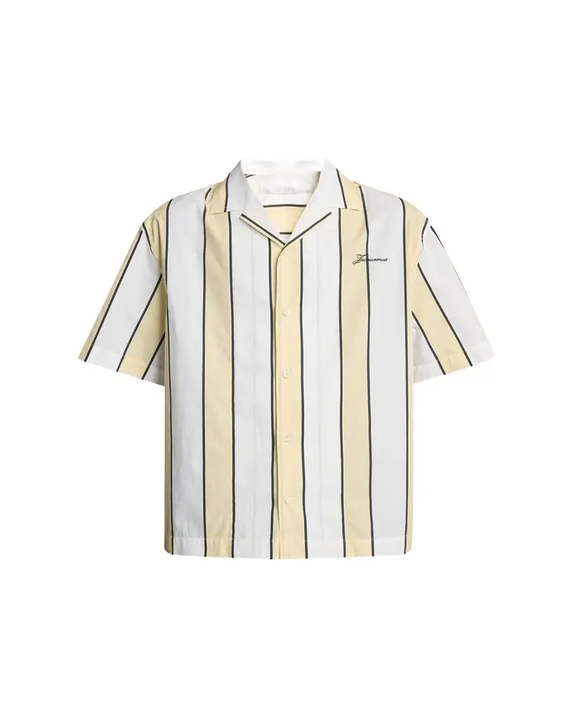 Jacquemus Men's Cotton Stripe Logo Camp Shirt