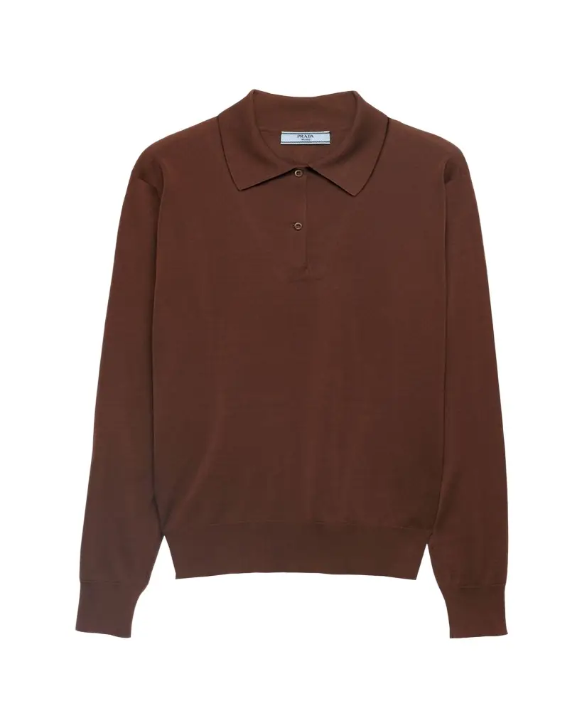 Prada Cotton Long-Sleeve Polo Sweater