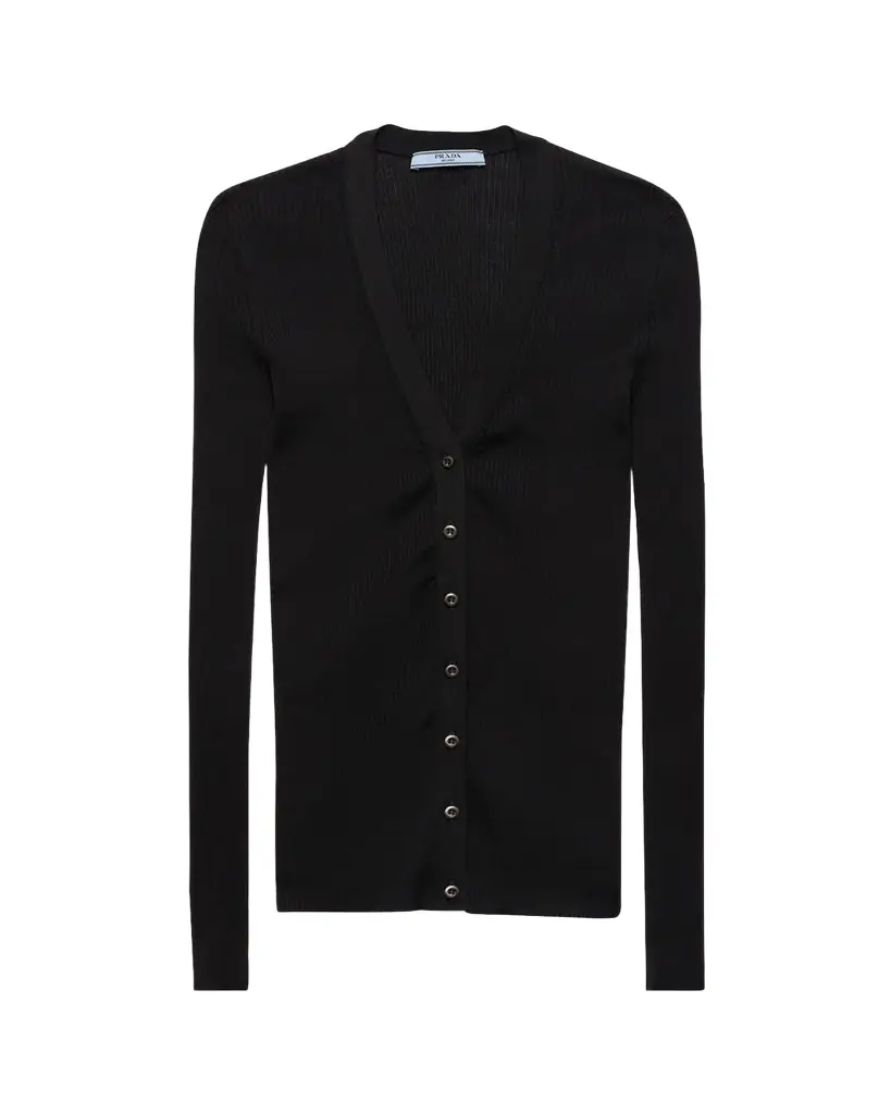 Prada Cotton Rib V-Neck Cardigan