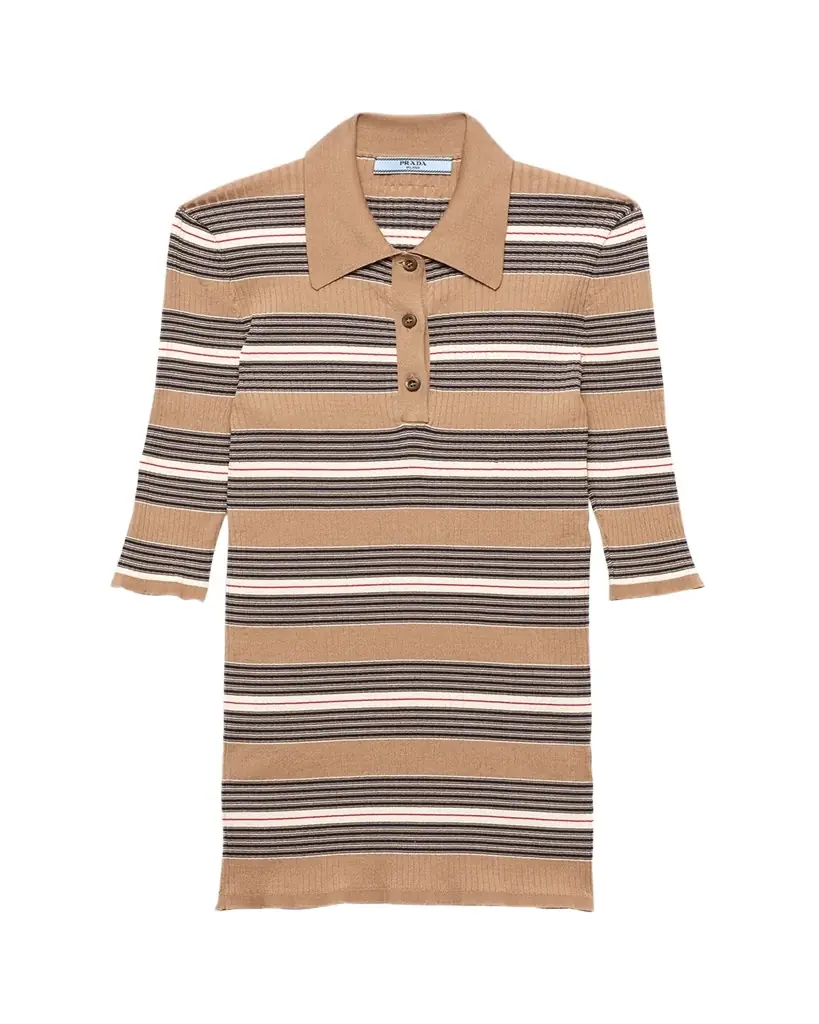 Prada Stripe Ribbed Knit Polo Shirt
