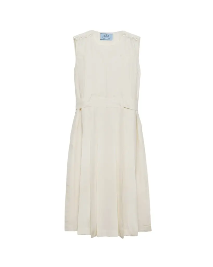 Prada Sleeveless Pleated Ponge Silk Midi Dress