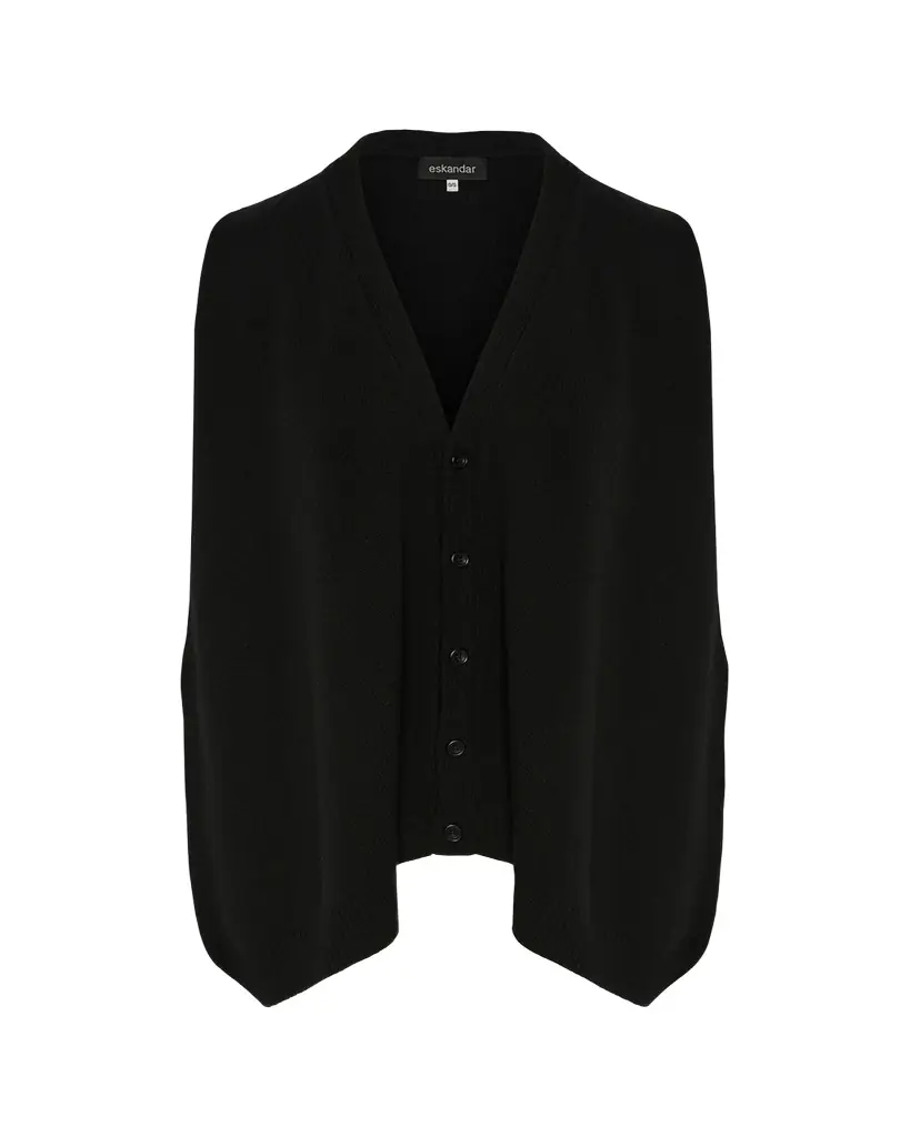 Eskandar Plain Cashmere A-Line Sleeveless V-Neck Cardigan (Mid Plus Length)