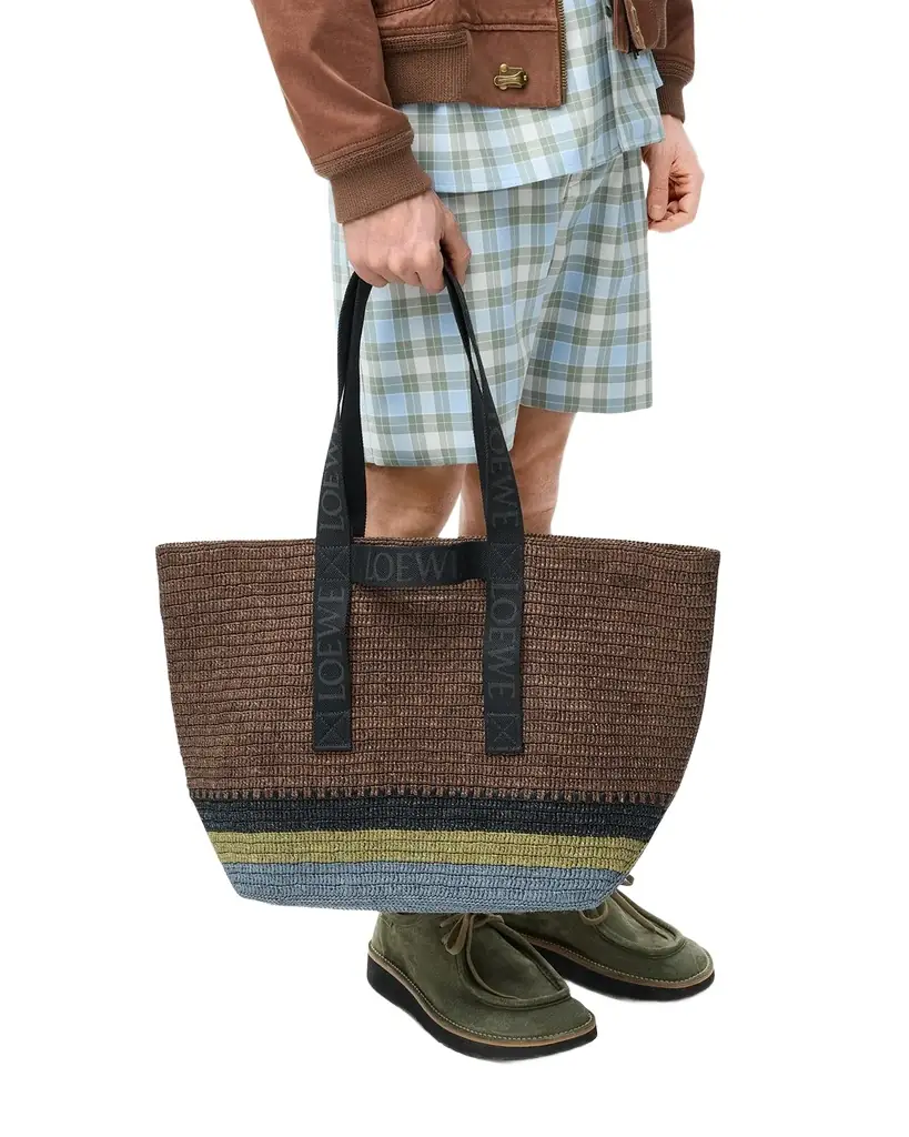 Loewe Men's Fold Raffia Shopper Tote Bag