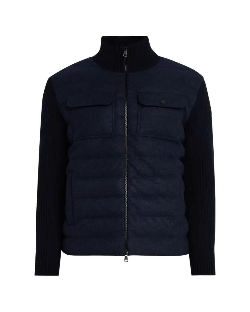 Moncler Men's Down-Filled Wool Knit Full-Zip Cardigan