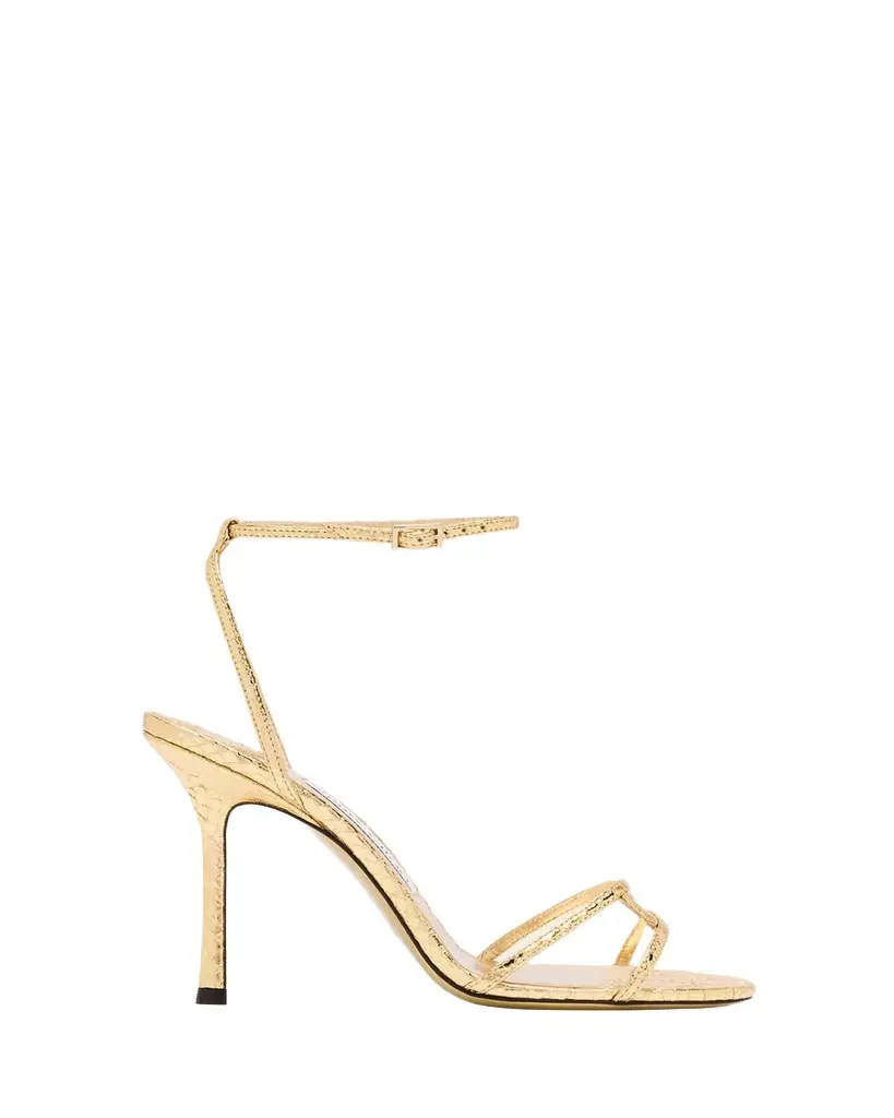 Jimmy Choo Snake-Embossed 1998 Leo Metallic Leather Ankle-Strap Sandals
