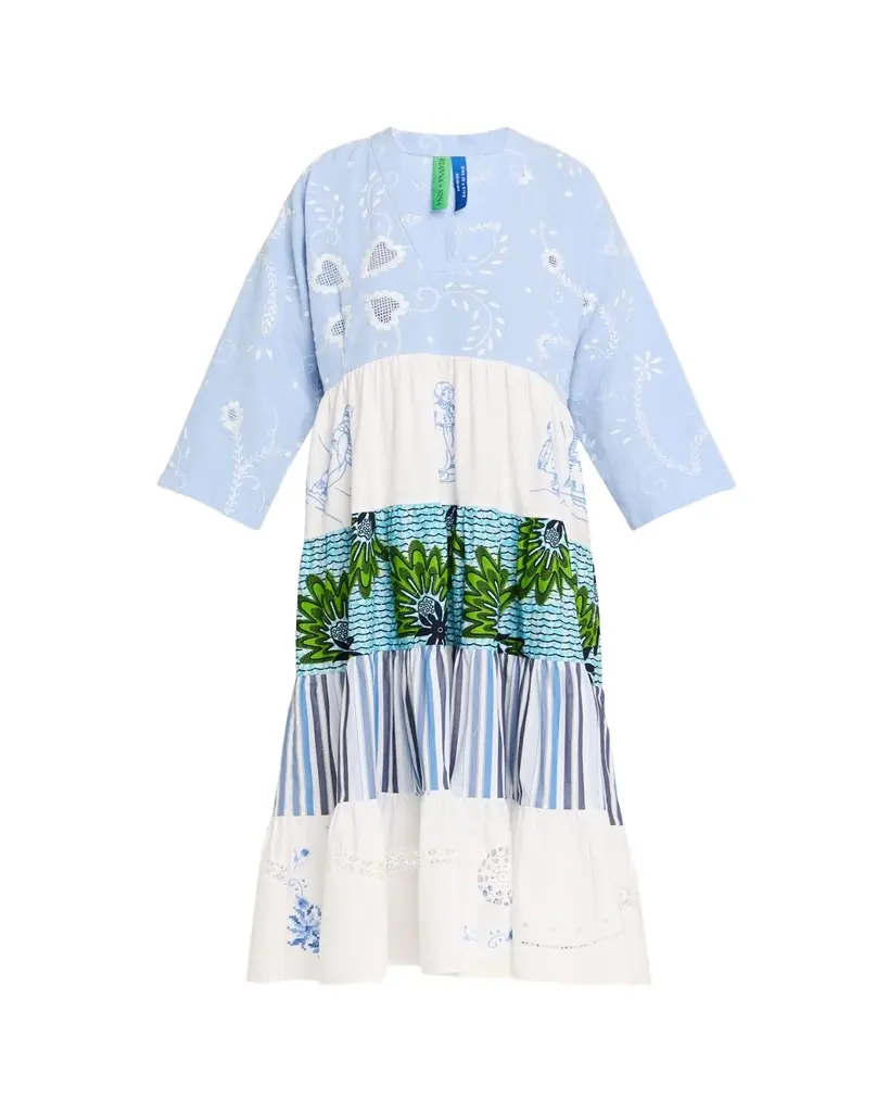 Rianna + Nina Ooak Kendima Volant Tiered Patchwork Midi Dress