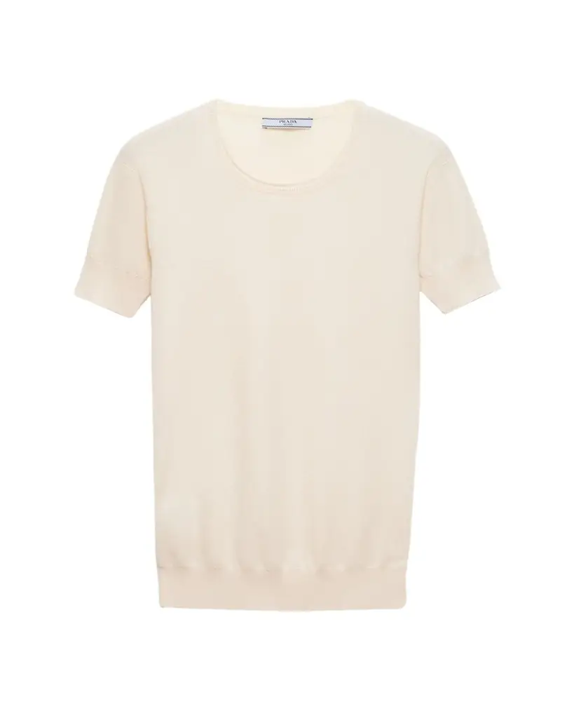 Prada Silk-Cotton Short-Sleeve Sweater