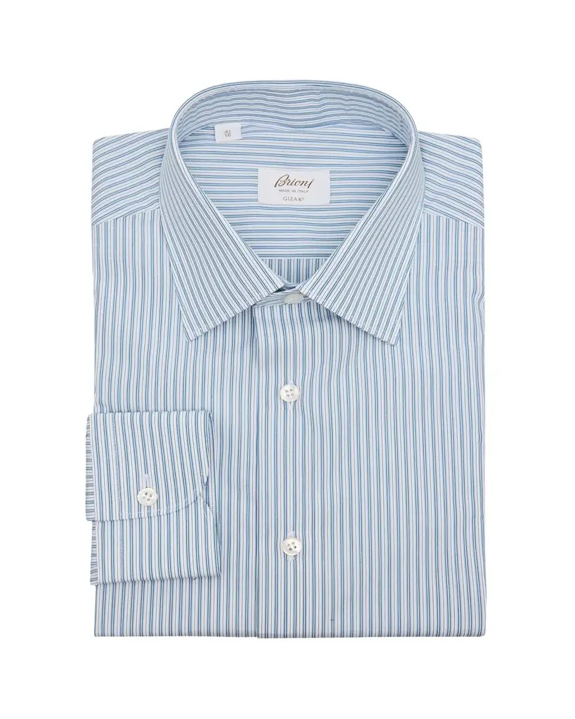 Brioni Men's Giza 87 Cotton Multi-Stripe Dress Shirt