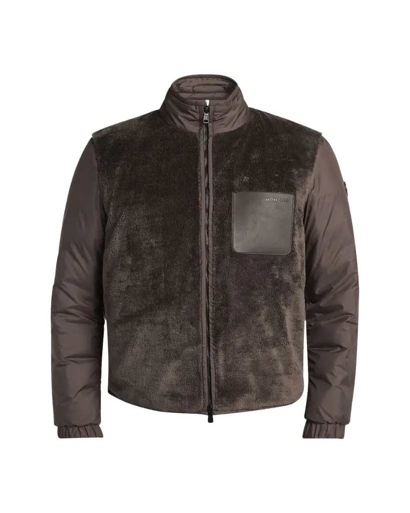 Moncler Men's Edit Dark Brown Teddy Fleece and Padded Reversible Livra Jacket