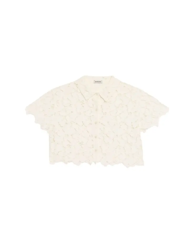 SIMKHAI Marjorie Short-Sleeve Lace Camp Shirt