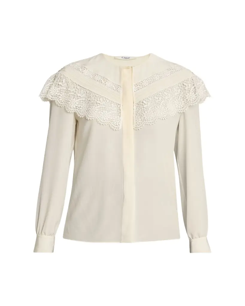 Chloe Lace Ruffle Silk Blouse