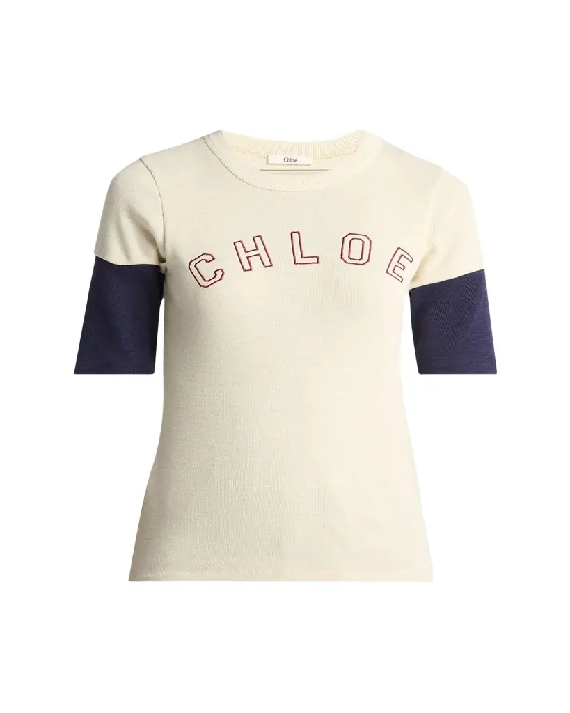 Chloe Logo Embroidered Heavy Cotton Wool T-Shirt
