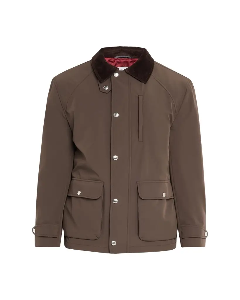 Brunello Cucinelli Men's Nylon Corduroy-Collar Full-Zip Jacket
