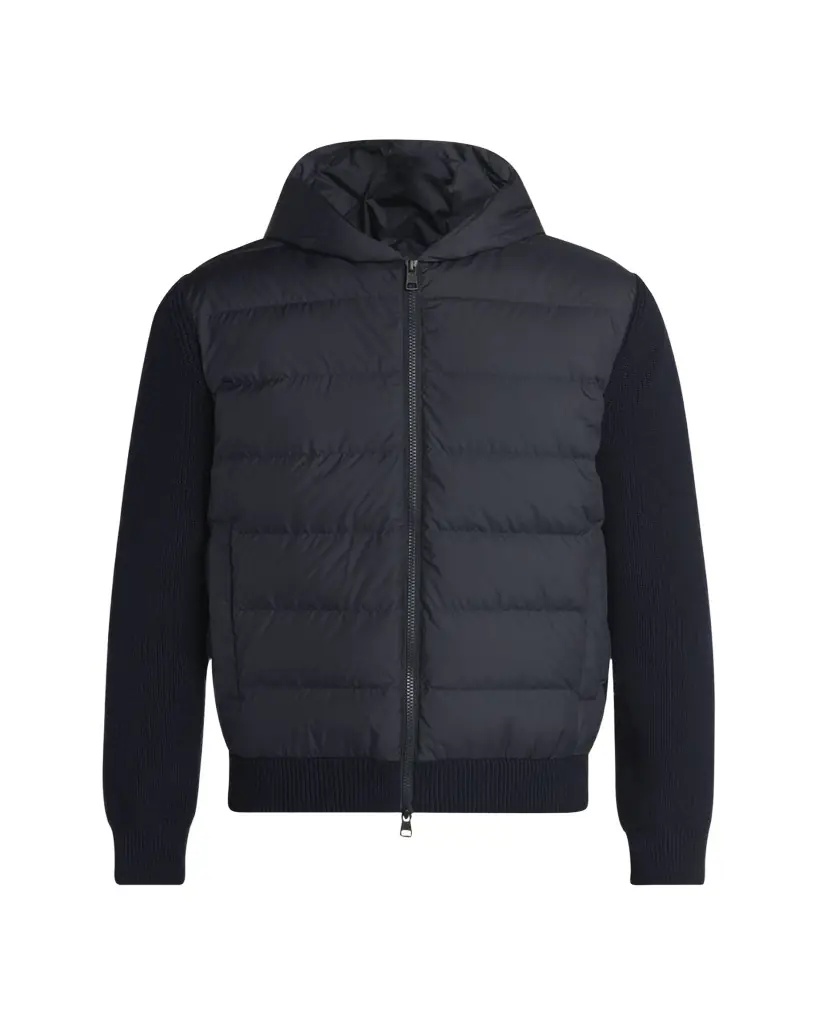 Moncler Men's Down Quilted Wool Knit Hooded Cardigan