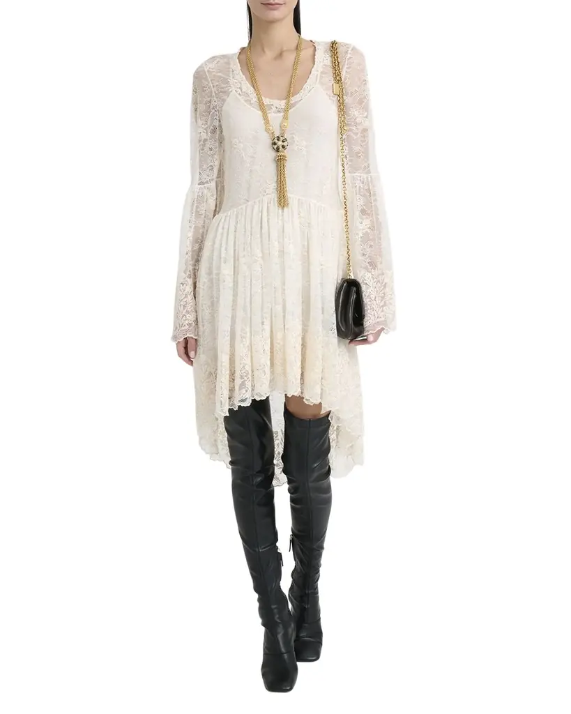 Chloe Lace U-Neck Long-Sleeve Mini Dress