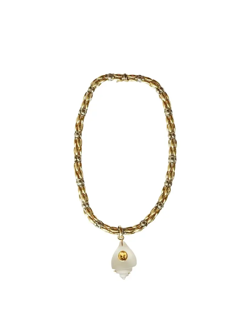 Haute Victoire 18K Rock Crystal Shell and Citrine Braided Necklace