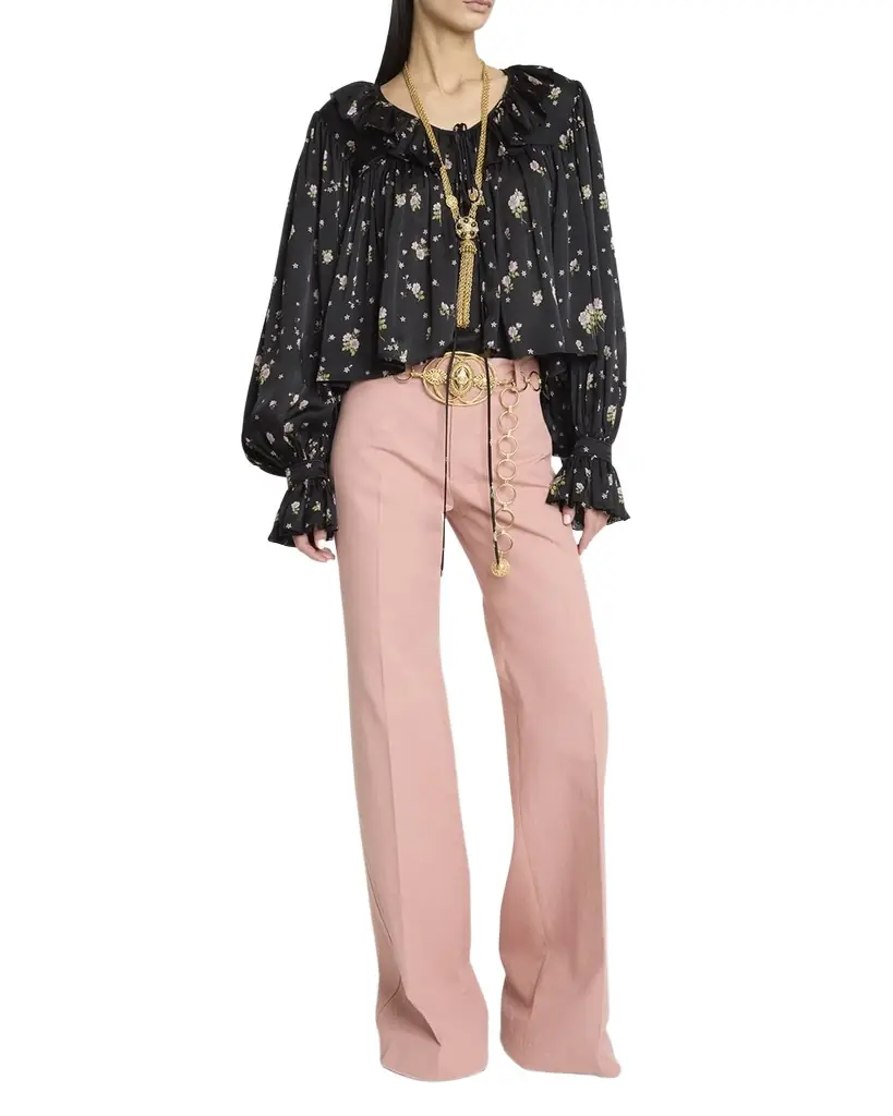 Chloe Floral Silk Ruffle Peasant Blouse