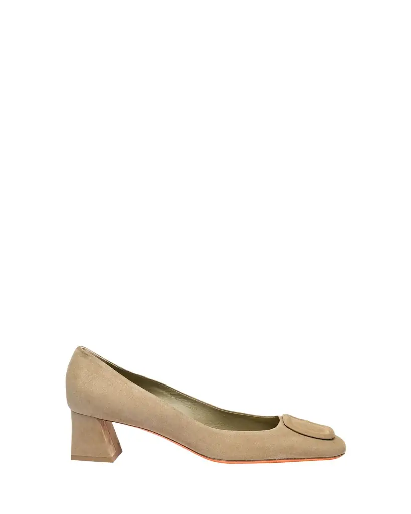 Santoni Suede Block Heel Buckle Pumps
