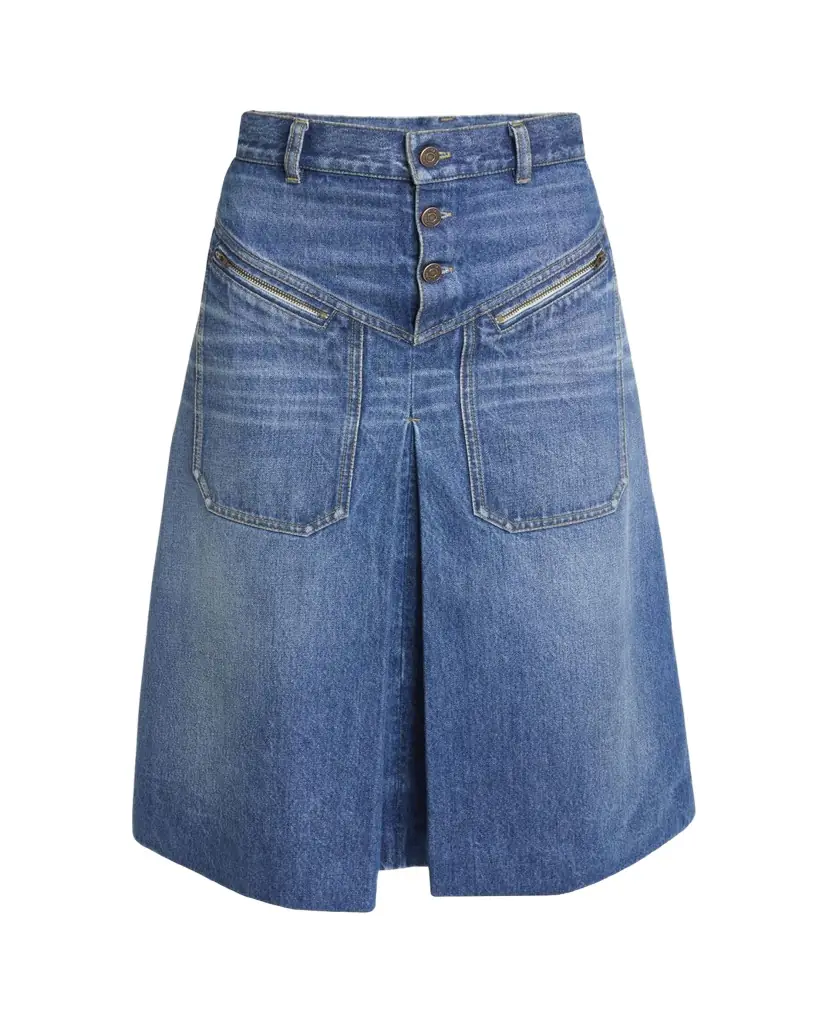 Chloe Cotton Denim Midi Skirt - Women's Clothing