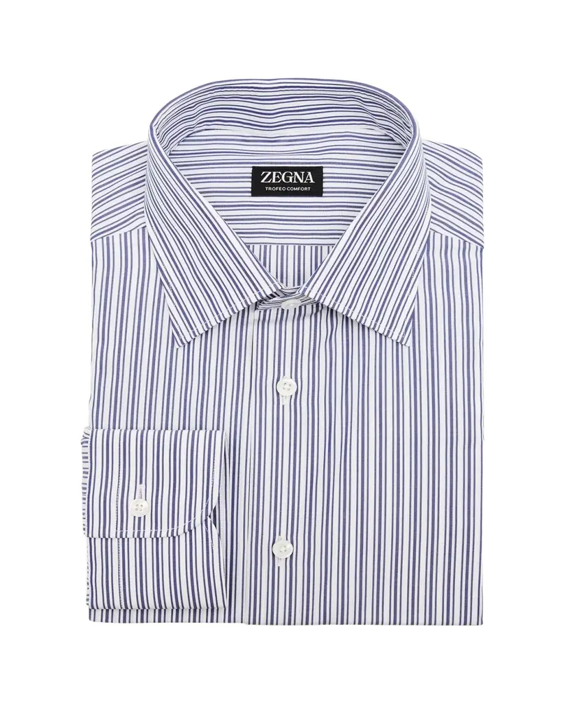 ZEGNA Men's Trofeo Comfort Cotton Stripe Point Collar Dress Shirt