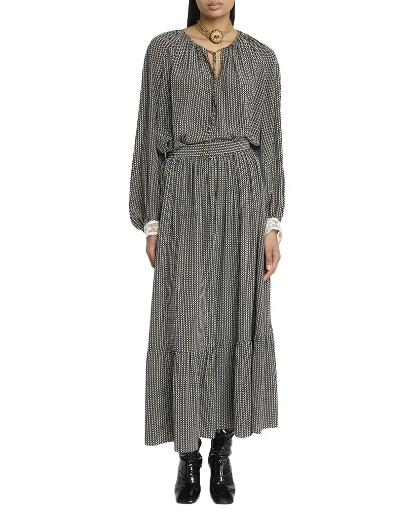 Chloe Micro Check Silk Maxi Skirt
