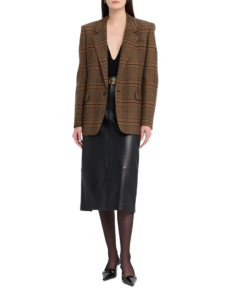 Saint Laurent Oversized Check Single-Breasted Blazer Jacket