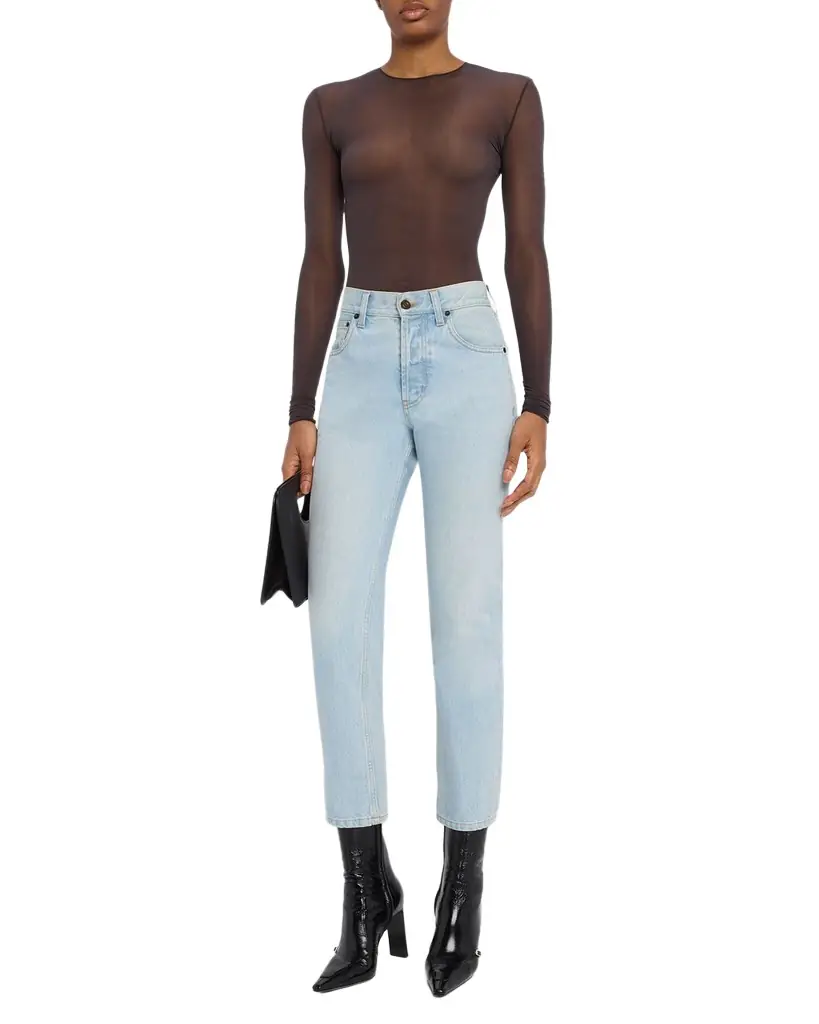 Saint Laurent Sheer Knit Long-Sleeve Bodysuit